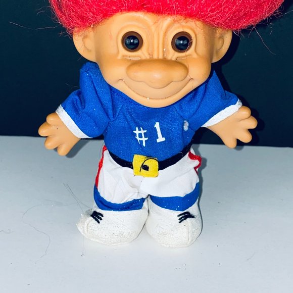 Russ Troll Doll Red Hair #1 Jersey Sports Player Blue White Outfit Toy Figure - Picture 2 of 4